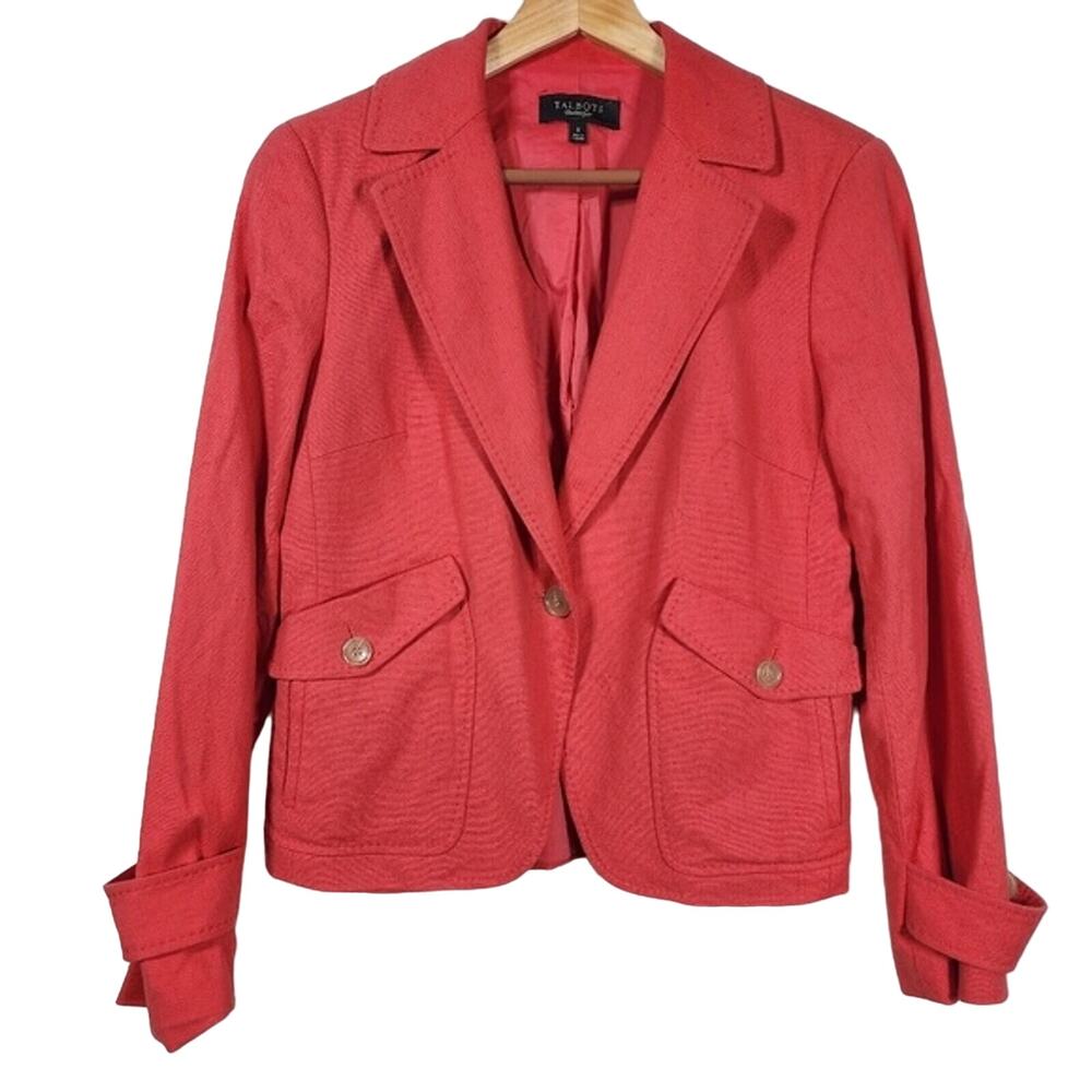 Coral Talbots Womens Linen Blazer Jacket Size 8